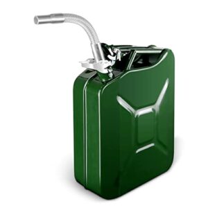 Gas Can with Flexible Spout System, 5 Gallon Metal Fuel Can, Cold-Rolled Plate Petrol Diesel Storage Portable Tank, Gasoline Bucket for Car Truck Off Road Emergency Supply Boat, Green