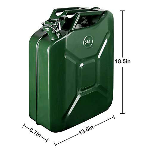 Gas Can with Flexible Spout System, 5 Gallon Metal Fuel Can, Cold-Rolled Plate Petrol Diesel Storage Portable Tank, Gasoline Bucket for Car Truck Off Road Emergency Supply Boat, Green