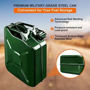 Gas Can with Flexible Spout System, 5 Gallon Metal Fuel Can, Cold-Rolled Plate Petrol Diesel Storage Portable Tank, Gasoline Bucket for Car Truck Off Road Emergency Supply Boat, Green