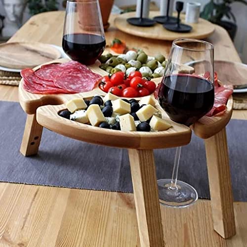 DOUBAO Glass Holder Round Foldable Desk Wine Glass Rack Collapsible Camping Table for Party