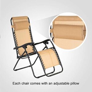 Mecor 3PC Zero Gravity Lounge Chairs Beach Chairs Patio Chairs Adjustable Folding Recliner with Folding Table Outdoor Yard Beach