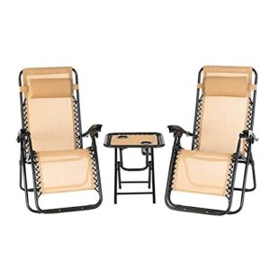 Mecor 3PC Zero Gravity Lounge Chairs Beach Chairs Patio Chairs Adjustable Folding Recliner with Folding Table Outdoor Yard Beach