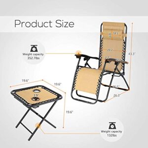 Mecor 3PC Zero Gravity Lounge Chairs Beach Chairs Patio Chairs Adjustable Folding Recliner with Folding Table Outdoor Yard Beach