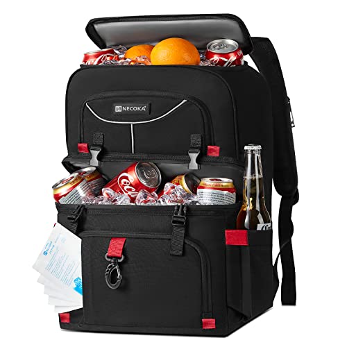 Necoka Cooler Backpack,Doulbe-Layer 42 Cans Backpack Coolers Insulated Leak Proof with 5 Ice Pack for Drink Food,Lightweight Large Lunch Bag for Men Women Trip Beach Camping Work