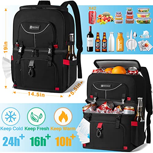 Necoka Cooler Backpack,Doulbe-Layer 42 Cans Backpack Coolers Insulated Leak Proof with 5 Ice Pack for Drink Food,Lightweight Large Lunch Bag for Men Women Trip Beach Camping Work