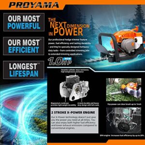 PROYAMA 24-Inch 26cc 2 Cycle Gas Powered Dual Sided Hedge Trimmer with Rotating Handle 2-Year Warranty Less Weight Less Fatigue Suitable for Gardener Professional Landscaper Home User