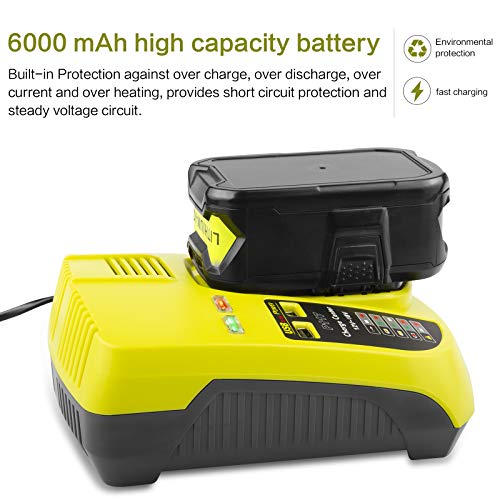 Labtec 2 Packs RB18L50 18V 6000mAh Lithium Battery Replacement for Ryobi 18V BPL-1815 BPL-1820G BPL1820 BPL18151 P102 P103 P104 P105 P107 P109 P122 Cordless Power Tools with LED Indicator
