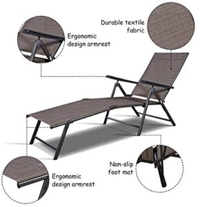 Tangkula Set of 2 Patio Adjustable Chaise, 5 Back & 2 Leg Positions Adjustable Textiline Outdoor Reclining Lounger Chairs, Suitable for Lawn, Poolside, Garden Yard and Beach