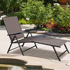 Tangkula Set of 2 Patio Adjustable Chaise, 5 Back & 2 Leg Positions Adjustable Textiline Outdoor Reclining Lounger Chairs, Suitable for Lawn, Poolside, Garden Yard and Beach