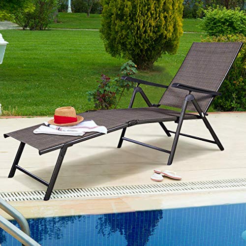 Tangkula Set of 2 Patio Adjustable Chaise, 5 Back & 2 Leg Positions Adjustable Textiline Outdoor Reclining Lounger Chairs, Suitable for Lawn, Poolside, Garden Yard and Beach