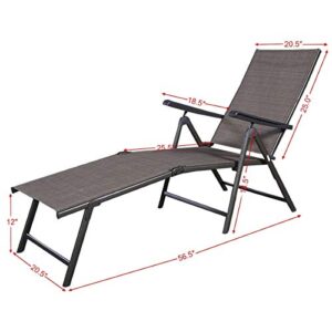 Tangkula Set of 2 Patio Adjustable Chaise, 5 Back & 2 Leg Positions Adjustable Textiline Outdoor Reclining Lounger Chairs, Suitable for Lawn, Poolside, Garden Yard and Beach