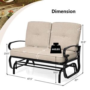 Tangkula Outdoor Swing Glider Chair, Patio Glider Bench for 2 Persons, Outdoor Rocking Loveseat with Steel Frame & Comfortable Cushions for Garden, Porch, Balcony, Poolside (Beige)