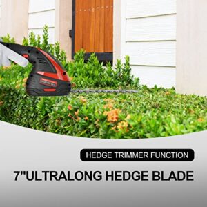 PULITUO Cordless Hedge + Grass Trimmer 2-in-1, Electric Power Bush Shrub Trimmer with 2 Pcs 2000mAh/12V Battery, 1-Hour Fast Charger