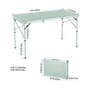 ARROWHEAD OUTDOOR 4’ ft Heavy-Duty Portable Aluminum Frame Folding Table w/Leveling Feet, Solid Tabletop Surface, 2 Adjustable Heights, Carrying Case Included, Lightweight, USA-Based Support