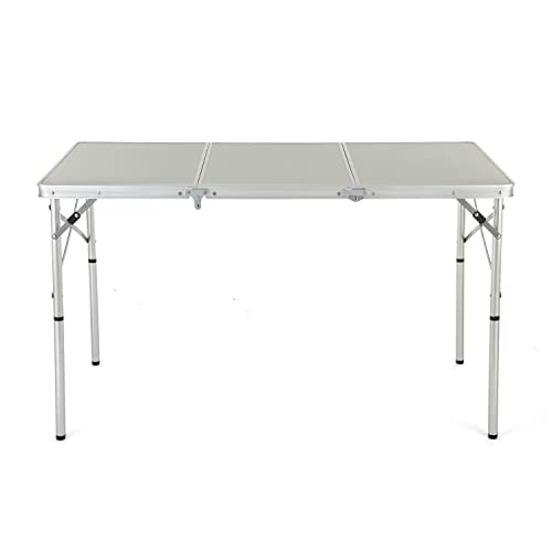 ARROWHEAD OUTDOOR 4’ ft Heavy-Duty Portable Aluminum Frame Folding Table w/Leveling Feet, Solid Tabletop Surface, 2 Adjustable Heights, Carrying Case Included, Lightweight, USA-Based Support