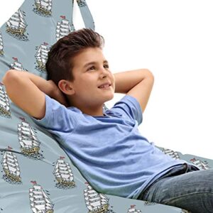 ambesonne sailing lounger chair bag, hand drawn repetitive pattern of clipper ship sailboat, high capacity storage with handle container, lounger size, blue grey pale khaki