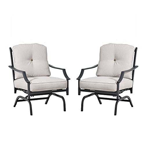 LOKATSE HOME 2 Pieces Outdoor Conversation Furniture Patio Bistro Armchair Set Metal Single Dining Chairs with Cushion, Beige