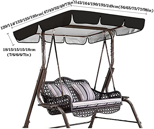 Swing Canopy Replacement Swing Cover Waterproof Swing Chair Awning Outdoor Swing Cover Waterproof UV for Garden Terrace Seat Hammock 22.6.21 (Color : Black, Size : Top 195 x 125 x 15cm)