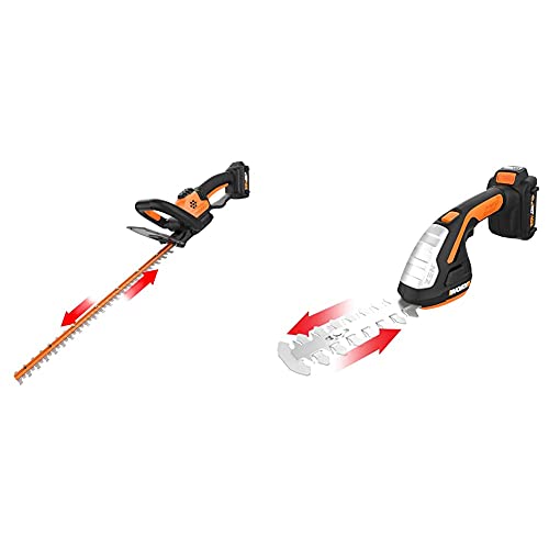 WORX WG261 20V Power Share 22" Cordless Hedge Trimmer (Battery & Charger Included) WG801 20V Power Share 4" Cordless Shear and 8" Shrubber Trimmer (Battery & Charger Included)