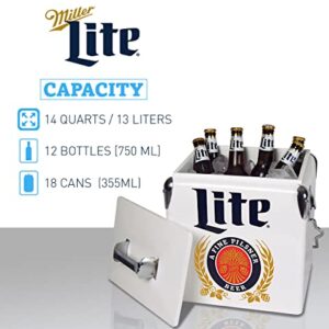 Miller Lite Retro Ice Chest Cooler with Bottle Opener 13L (14 qt), 18 Can Capacity, Blue and Red, Vintage Style Ice Bucket for Camping, Beach, Picnic, RV, BBQs, Tailgating, Fishing