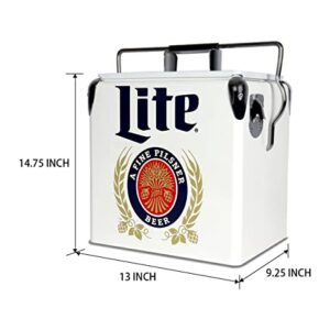 Miller Lite Retro Ice Chest Cooler with Bottle Opener 13L (14 qt), 18 Can Capacity, Blue and Red, Vintage Style Ice Bucket for Camping, Beach, Picnic, RV, BBQs, Tailgating, Fishing