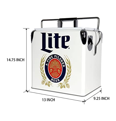 Miller Lite Retro Ice Chest Cooler with Bottle Opener 13L (14 qt), 18 Can Capacity, Blue and Red, Vintage Style Ice Bucket for Camping, Beach, Picnic, RV, BBQs, Tailgating, Fishing