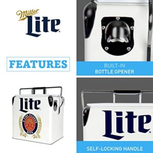 Miller Lite Retro Ice Chest Cooler with Bottle Opener 13L (14 qt), 18 Can Capacity, Blue and Red, Vintage Style Ice Bucket for Camping, Beach, Picnic, RV, BBQs, Tailgating, Fishing