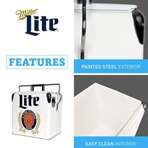 Miller Lite Retro Ice Chest Cooler with Bottle Opener 13L (14 qt), 18 Can Capacity, Blue and Red, Vintage Style Ice Bucket for Camping, Beach, Picnic, RV, BBQs, Tailgating, Fishing