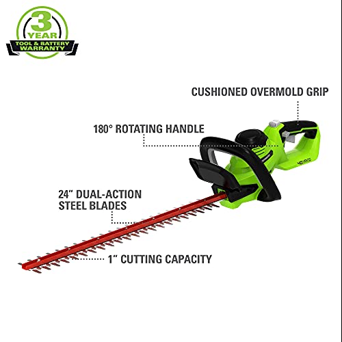 Greenworks 40V (185 MPH) Brushless Cordless Blower/Vacuum, 4.0Ah Battery and Charger Included 24322 with 40V Hedge Trimmer