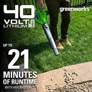 Greenworks 40V (185 MPH) Brushless Cordless Blower/Vacuum, 4.0Ah Battery and Charger Included 24322 with 40V Hedge Trimmer