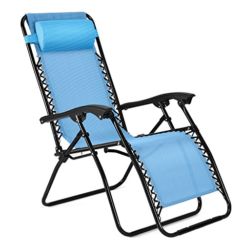 Flexzion Zero Gravity Chair - Anti Gravity Outdoor Lounge Patio Folding Reclining Chair and Textilene Seat with Footrest & Adjustable Pillow for Yard, Beach, Camping, Garden, Pool (Sky Blue)