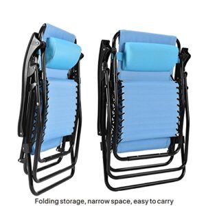 Flexzion Zero Gravity Chair - Anti Gravity Outdoor Lounge Patio Folding Reclining Chair and Textilene Seat with Footrest & Adjustable Pillow for Yard, Beach, Camping, Garden, Pool (Sky Blue)