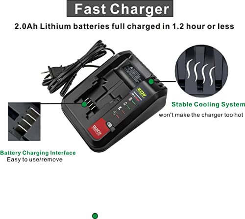 20V Lithium Battery Fast Charger Compatible with Black and Decker 20V Lithium Battery LBXR20 LBXR2020 LB2X4020 and Porter Cable 20V Lithium Battery PCC685L PCC680L PCC681L