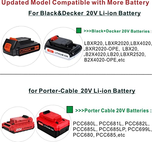 20V Lithium Battery Fast Charger Compatible with Black and Decker 20V Lithium Battery LBXR20 LBXR2020 LB2X4020 and Porter Cable 20V Lithium Battery PCC685L PCC680L PCC681L