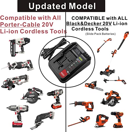 20V Lithium Battery Fast Charger Compatible with Black and Decker 20V Lithium Battery LBXR20 LBXR2020 LB2X4020 and Porter Cable 20V Lithium Battery PCC685L PCC680L PCC681L