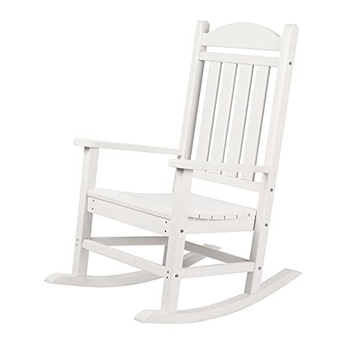 Xilingol Patio Rocking Chair, Poly Lumber Porch Rocker with High Back, 400Lbs Support Rocking Chairs for Outdoor Garden Lawn, White