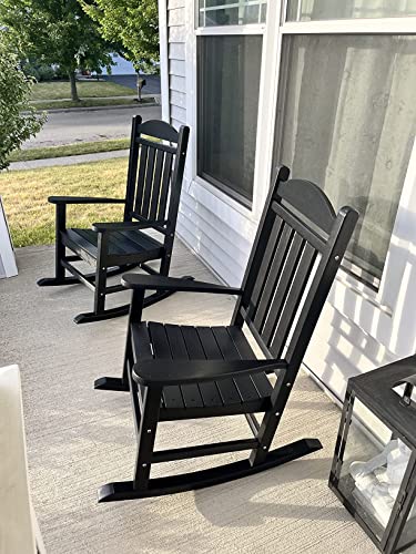 Xilingol Patio Rocking Chair, Poly Lumber Porch Rocker with High Back, 400Lbs Support Rocking Chairs for Outdoor Garden Lawn, White