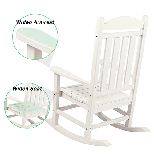 Xilingol Patio Rocking Chair, Poly Lumber Porch Rocker with High Back, 400Lbs Support Rocking Chairs for Outdoor Garden Lawn, White