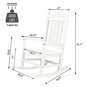 Xilingol Patio Rocking Chair, Poly Lumber Porch Rocker with High Back, 400Lbs Support Rocking Chairs for Outdoor Garden Lawn, White