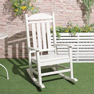 Xilingol Patio Rocking Chair, Poly Lumber Porch Rocker with High Back, 400Lbs Support Rocking Chairs for Outdoor Garden Lawn, White