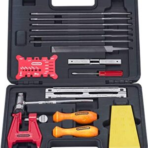 Oregon Chainsaw Chain Sharpening Kit with Hard Case - Contains Files, Handles, Depth Gauge, Stump Vise, Felling Wedge, and More Accessories