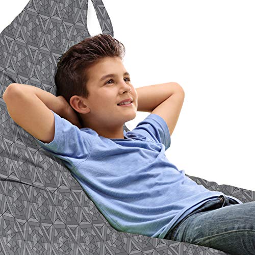 Ambesonne Grey Lounger Chair Bag, Hexagons Triangles Simplistic Mosaic Shapes Arrangement Minimal Design Print, High Capacity Storage with Handle Container, Lounger Size, Grey and Pale Grey