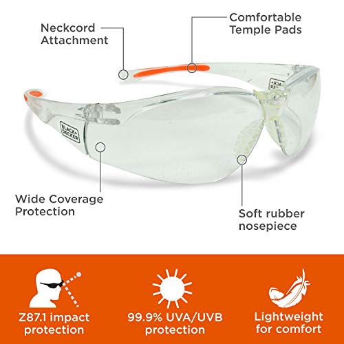 BLACK+DECKER Hedge Trimmer with Safety Eyewear, Lightweight, Clear Lens (BEHT100 & BD250-1C)