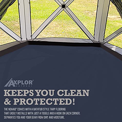 AxplorOutdoor RV Camping Gazebo Screen-Tent with Floor and Wind-Panels | 12ft x 12ft Portable Pop-Up Canopy Screen Room with Tarp Floor and Zippered-Side Panels | Pop-Up Screen Gazebo (Grey/Silver)