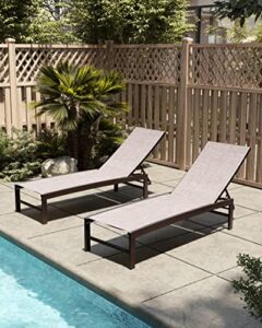 patio aluminum chaise lounge chair, vredhom set of 2 outdoor recliner lounge chair sun loungers, all weather chaise with 5 adjustable backrest and lay flat positions for garden, balcony, pool