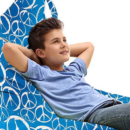 Ambesonne Peace Lounger Chair Bag, Peace and Love Woodstock 60's 70's Style Sky Tones Graphic, High Capacity Storage with Handle Container, Lounger Size, Azure Blue Cobalt Blue