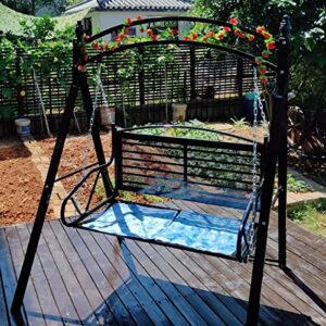 Metal Porch Swing, 2-Person Hanging Patio Swing Chair with Thick Cushions and Decorations, Outdoors Heavy Duty Swing Chair Bench for Gardens, Yards, Deck, Backyard, 660 lb Weight Capacity, White