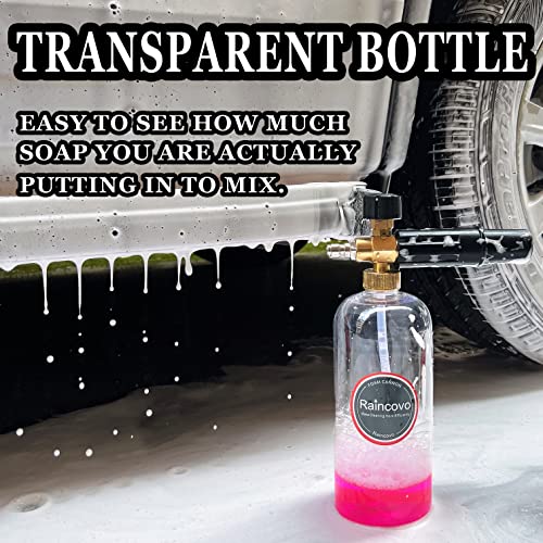 Raincovo Foam Cannon with 1/4 Inch Quick Connector, Transparent Bottle, Snow Foam Lance with 5 Pressure Washer Nozzle Tips
