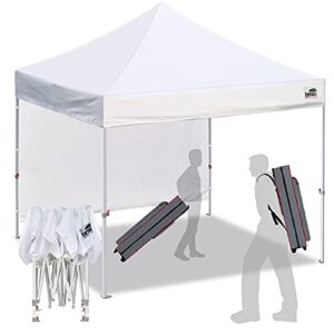 eurmax usa smart durable pop up canopy tent with 1 sidewall 10’x10′ outdoor craft show canopy bouns 4x stakes(white）