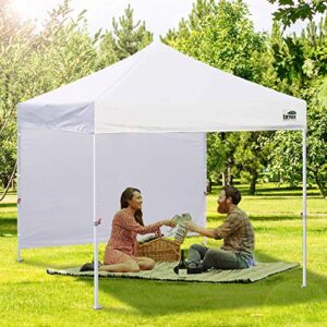 Eurmax USA Smart Durable Pop up Canopy Tent with 1 Sidewall 10'x10' Outdoor Craft Show Canopy Bouns 4X Stakes(White）